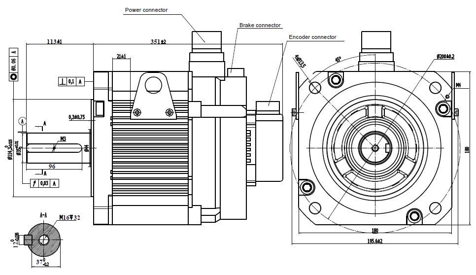 Moteur Brushless AC 380V ELM2M - codeur 23bits optique - 7500W - 48 Nm, avec frein